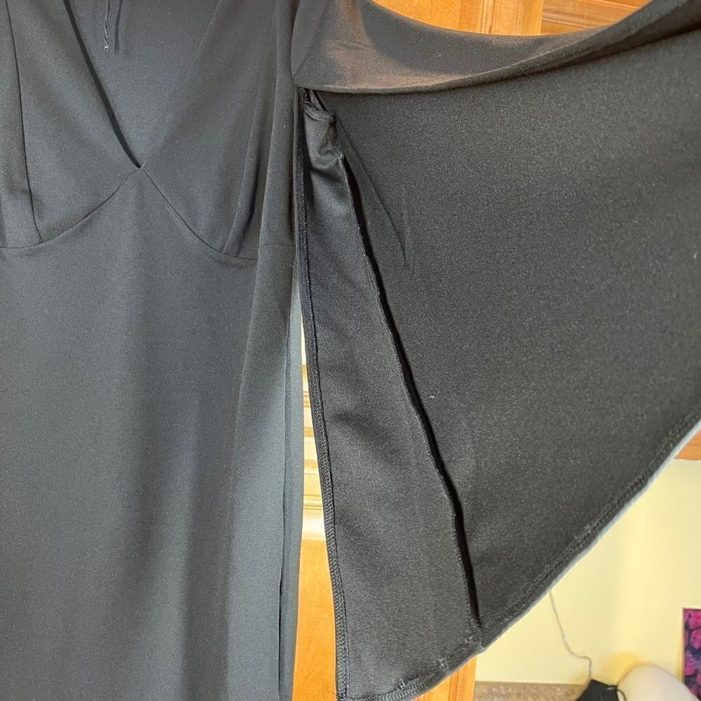 River Island London Black Cape Split Sleeve Bodycon Mini Dress Size US 8 UK 12 - Picture 7 of 11